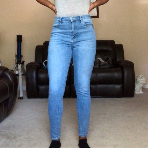 high rise light blue jeans